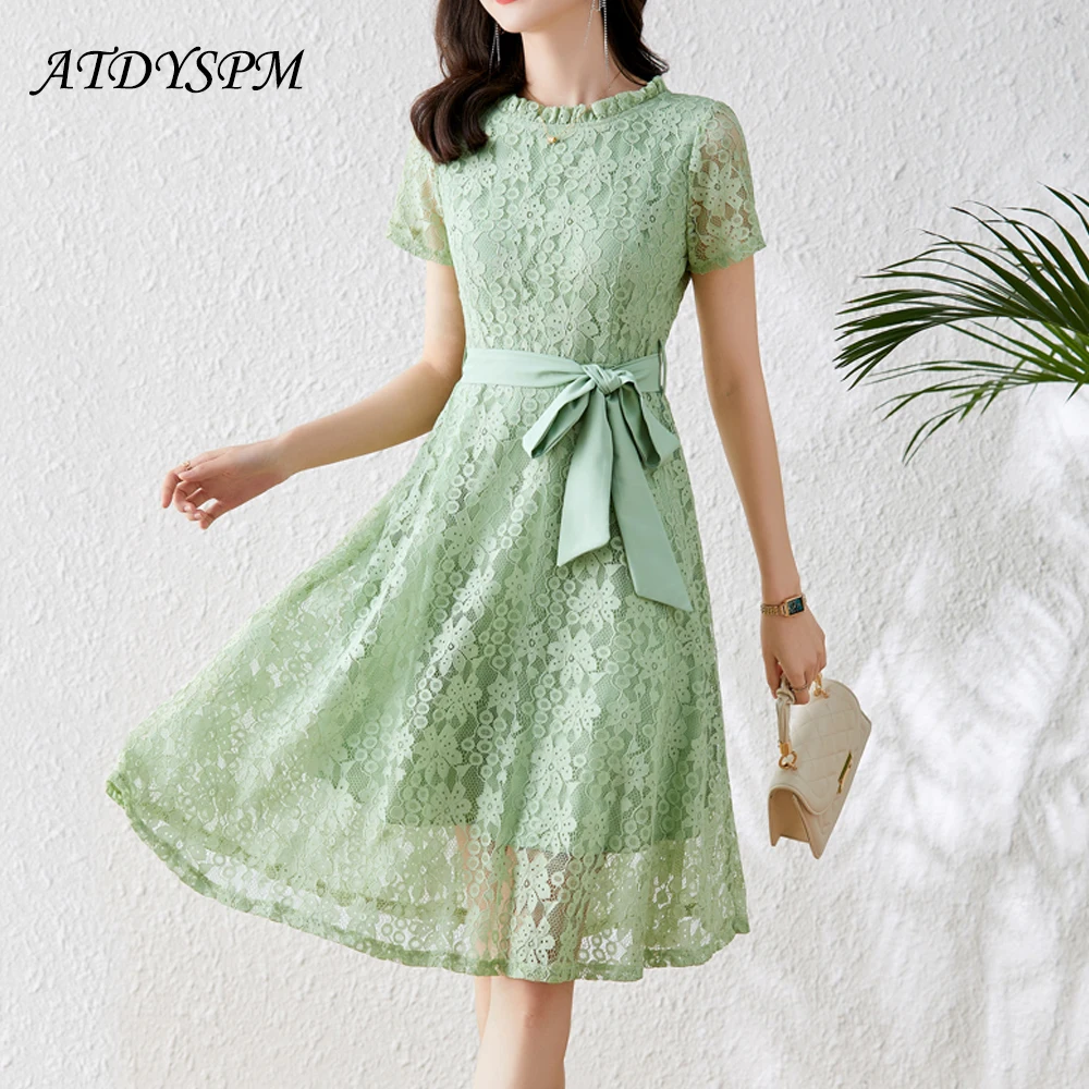 Women Dress 2022 New Elegant Lace Dresses Summer Waist Lace Up Knee-Length A Line Dress Streewear Ladies Girls Casual Clothing
Women Dress 2022 New Elegant Lace Dresses Summer Waist Lace Up Knee-Length A Line Dress Streewear Ladies Girls Casual Clothing