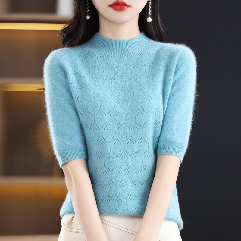 Women's Sweater Korean Short-Sleeved Wool Sweater Seamless Readyto-Wear Hollowed-Out Half-High Neck T-Shirt Slim Pullover Bottom
Women's Sweater Korean Short-Sleeved Wool Sweater Seamless Readyto-Wear Hollowed-Out Half-High Neck T-Shirt Slim Pullover Bottom