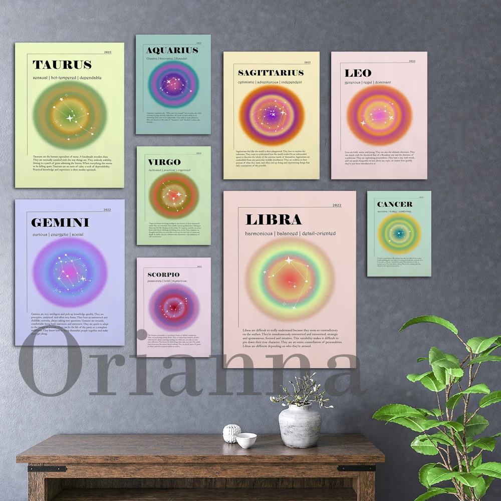 

Astrology Star Sign Poster Aquarius Capricorn Aries Gemini Scorpio Sagittarius Pisces Libra Leo Taurus Virgo Gradient Aura Print