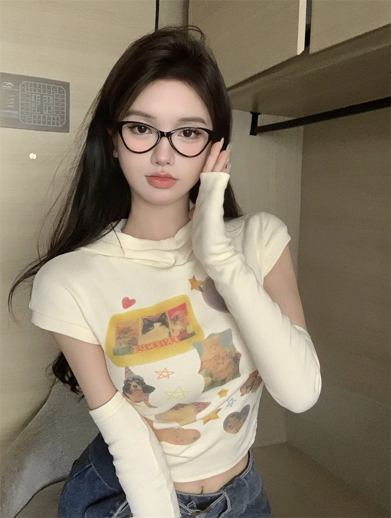 Korobov Y2k Clothes Autumn New Cat Printing T-shirt Sweet Age Reduction High Collar Crop Top Fashion Blusas Mujer De Moda 2022
Korobov Y2k Clothes Autumn New Cat Printing T-shirt Sweet Age Reduction High Collar Crop Top Fashion Blusas Mujer De Moda 2022