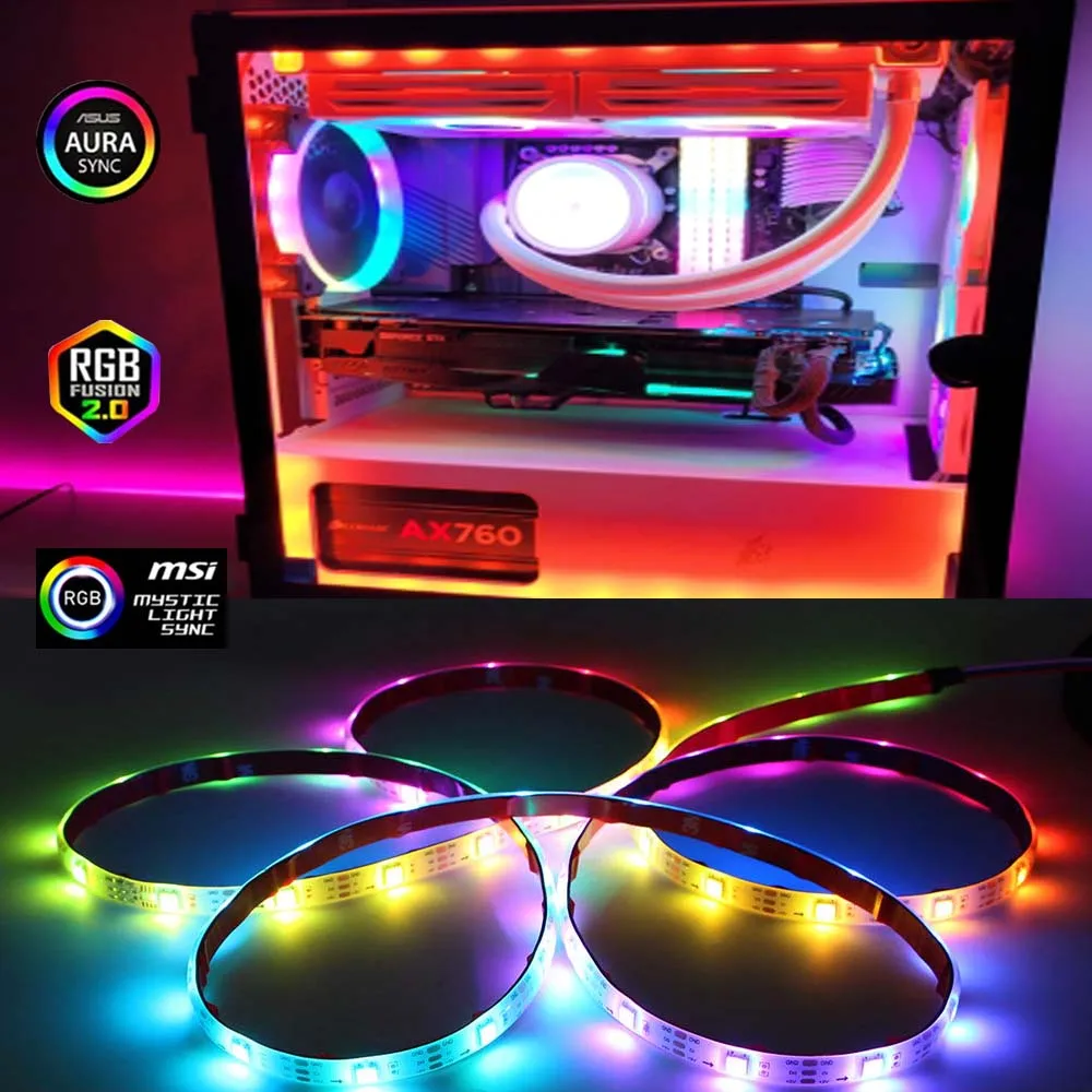 Addressable Rainbow PC Digital LED Strip Light 5050 RGB WS2812b for 5V 3pin 12V 4pin ARGB PC Asus Aura Sync Fusion MSI Mystic
Addressable Rainbow PC Digital LED Strip Light 5050 RGB WS2812b for 5V 3pin 12V 4pin ARGB PC Asus Aura Sync Fusion MSI Mystic