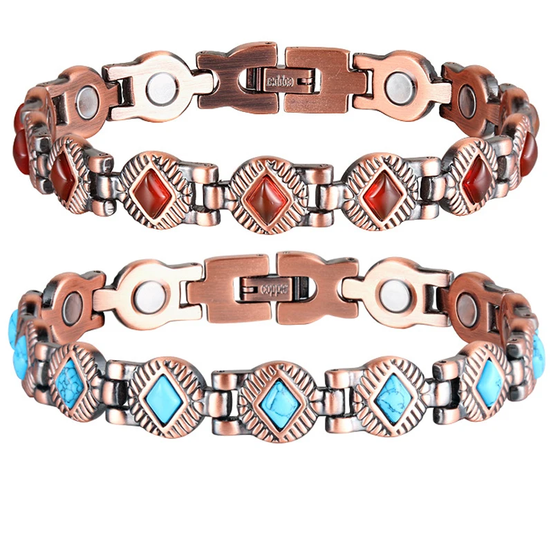 

Copper Link Womens Magnetic Bracelet Turquoise Stones for Women Healing Magnetic Therapy Relieve Arthritis Pain Carpal Tunnel