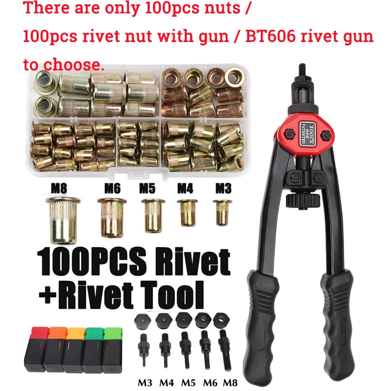 

Tool Nut Hand Threaded Nuts Manual M3 Insert Gun with M8 Rivet M4 Riveter Rivet M5 Riveting 100pcs Rivnut Double BT606 Gun M6