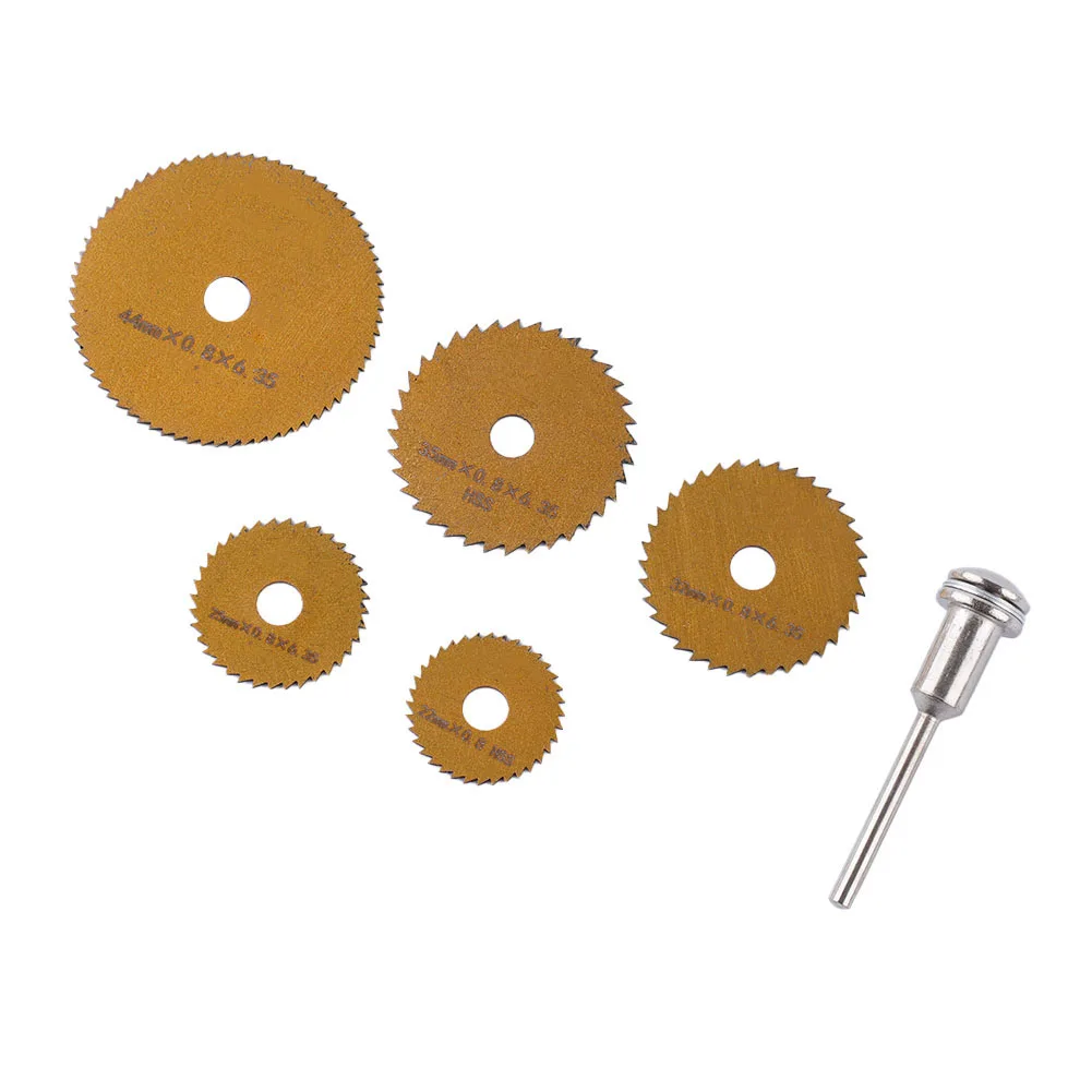 

6pcs Hss Cutting Discs Circular Saw Balde 22/25/32/35/44mm Connecting Rod For Metal Gypsum Board PVC Pipe Wood Rotary Tool