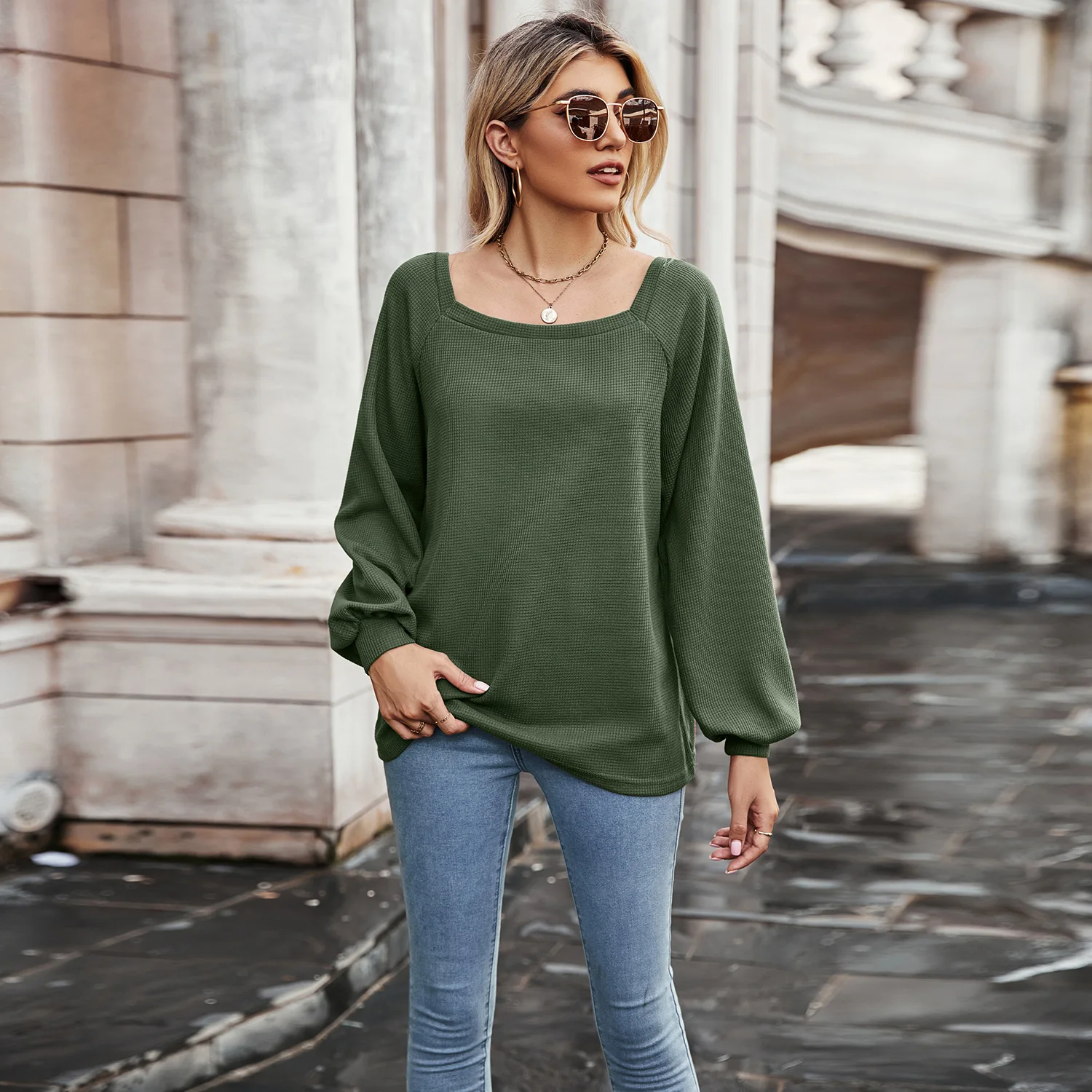 Waffle Square Collar Brushed Pullover Fall Winter T-Shirt Solid Waffle Casual Undercoat Top Women Loose Casual T-Shirt
Waffle Square Collar Brushed Pullover Fall Winter T-Shirt Solid Waffle Casual Undercoat Top Women Loose Casual T-Shirt