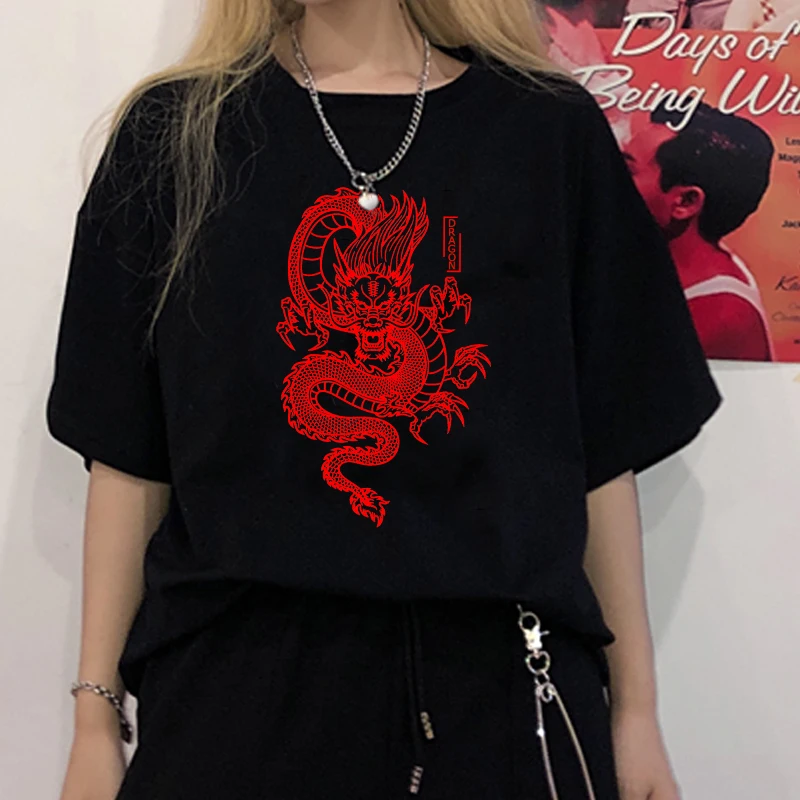 Punk Women's T-shirt Vintage Chinese Dragon Print Loose Top Summer Harajuku O-neck Short-sleeved T-shirt Gothic Streetwear Goth
Punk Women's T-shirt Vintage Chinese Dragon Print Loose Top Summer Harajuku O-neck Short-sleeved T-shirt Gothic Streetwear Goth