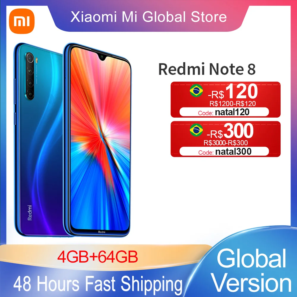 Global Version Xiaomi Redmi Note 8 2019 Cellphone 64GB Mobile Phone 6.3" FHD+ DotDrop Display 48MP 4 Cameras
Global Version Xiaomi Redmi Note 8 2019 Cellphone 64GB Mobile Phone 6.3" FHD+ DotDrop Display 48MP 4 Cameras