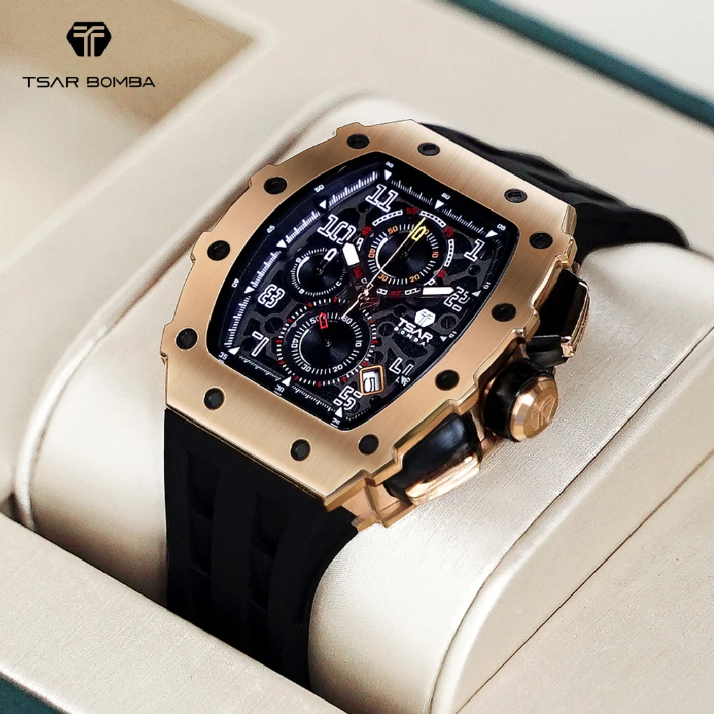 TSAR BOMBA Luxury Mens Watch Waterproof clock Stainless Steel Rose Gold Wristwatch Sport Fashion Tonneau Watch for Men
TSAR BOMBA Luxury Mens Watch Waterproof clock Stainless Steel Rose Gold Wristwatch Sport Fashion Tonneau Watch for Men