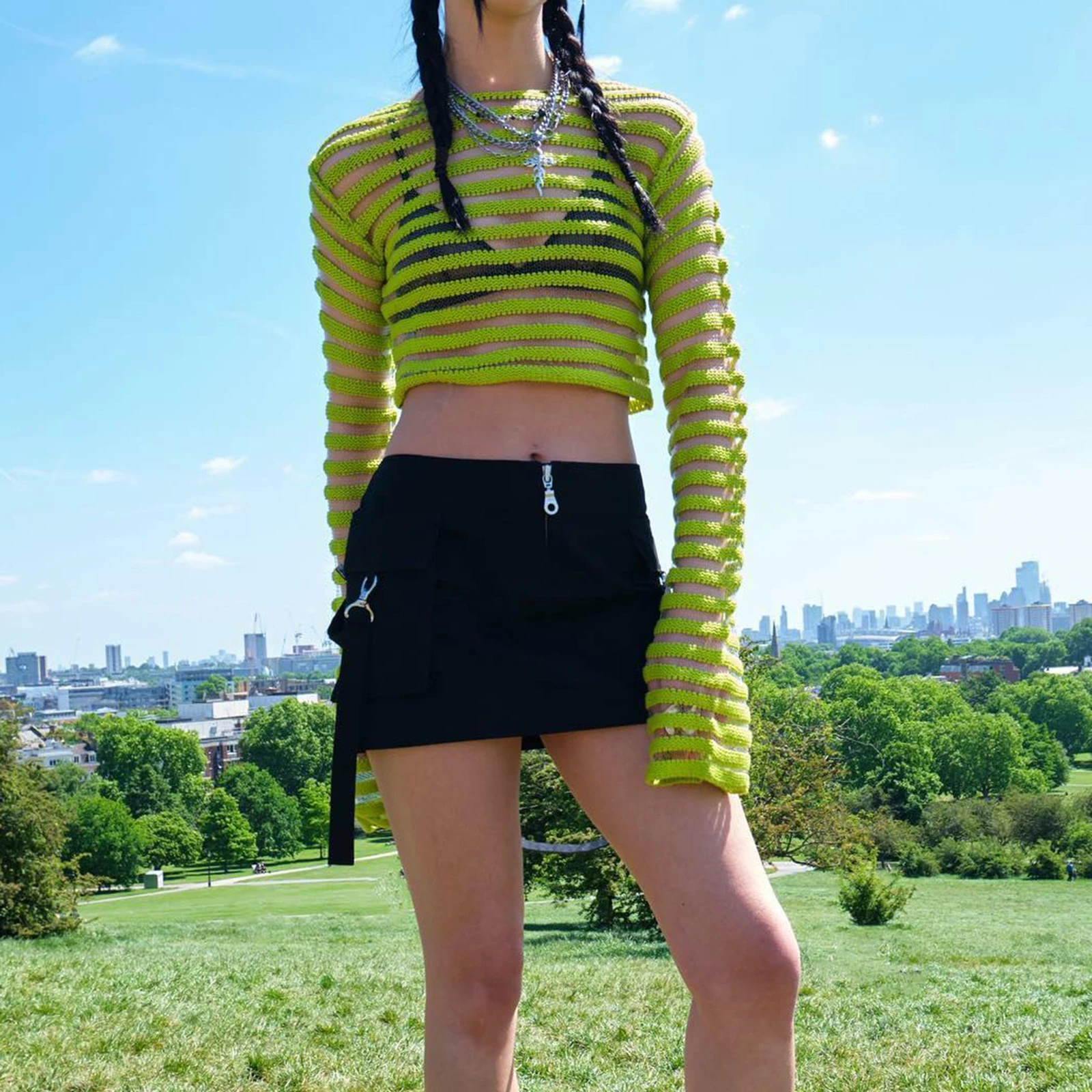 Women Summer Knitted Pullover Crop Tops Long Sleeve O-neck See Through Striped Knitwear
Women Summer Knitted Pullover Crop Tops Long Sleeve O-neck See Through Striped Knitwear