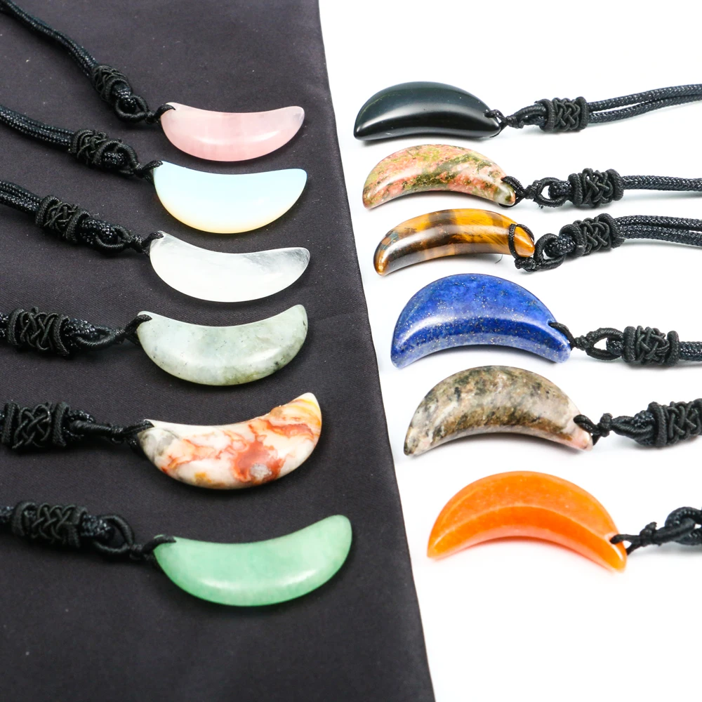 Mineraali Reiki Natural Stone Crescent Moon Crystals Black Rope Necklaces Labradorite Tiger Eye Lapis Lazuli Gems Women Pendants
Mineraali Reiki Natural Stone Crescent Moon Crystals Black Rope Necklaces Labradorite Tiger Eye Lapis Lazuli Gems Women Pendants