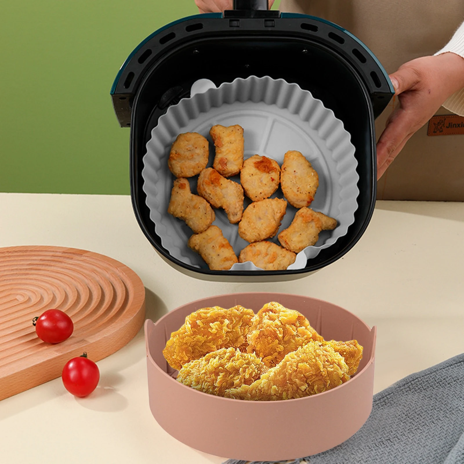 

16/19/22CM Silicone Air Fryer Pot Tray BBQ Barbecue Pad Plate Airfryer Oven Baking Mold Pot Food Safe Reusable Kitchen Accessory
