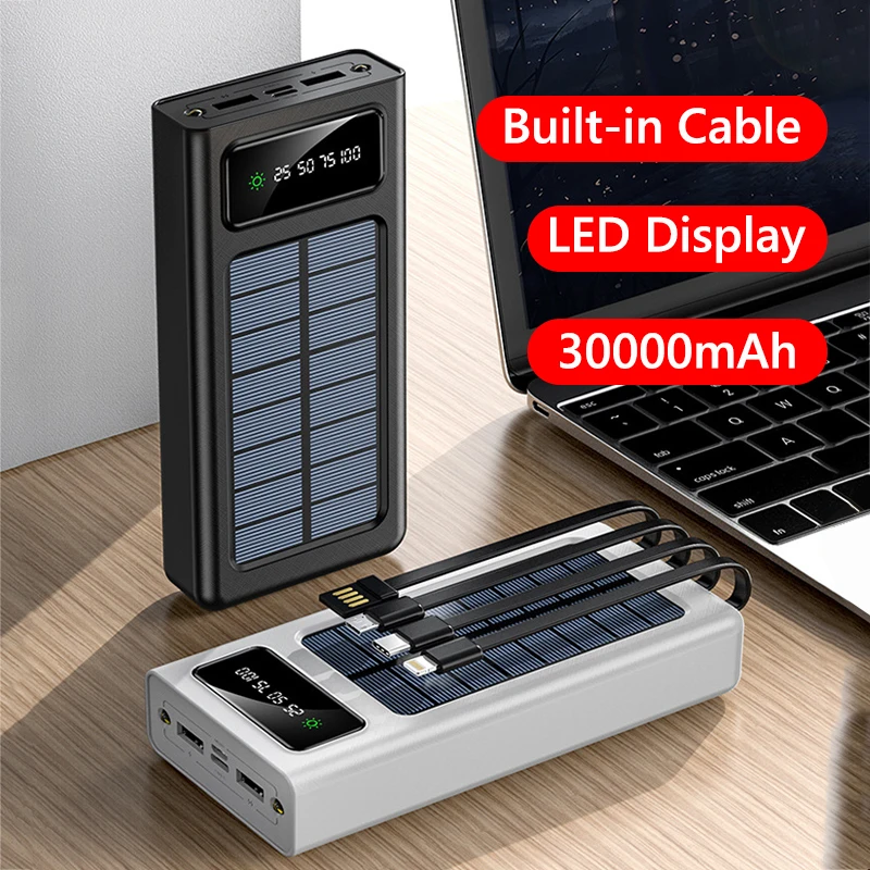 30000mAh Solar Power Bank Portable 2 USB External Battery Charger for iPhone 14 13 iPad Samsung S22 Xiaomi Powerbank With Cable
30000mAh Solar Power Bank Portable 2 USB External Battery Charger for iPhone 14 13 iPad Samsung S22 Xiaomi Powerbank With Cable
