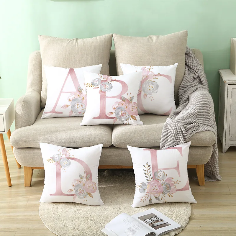 

45x45CM Decorative Pillows Cover English Alphabet Floral Cushion Cover White Pillow Cover for Living Room Decor Sofa Seat Pillow