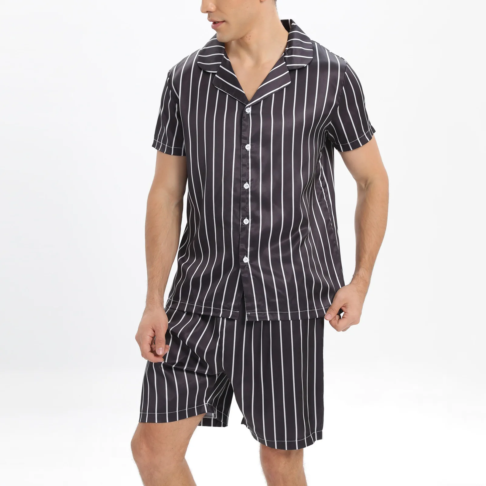 Men's Stripe Short Sleeve Shorts Imitation Silk Color Ding Pajamas Home Suit Comfy High Quality Indoor Short Suit Мужская Одежда
Men's Stripe Short Sleeve Shorts Imitation Silk Color Ding Pajamas Home Suit Comfy High Quality Indoor Short Suit Мужская Одежда