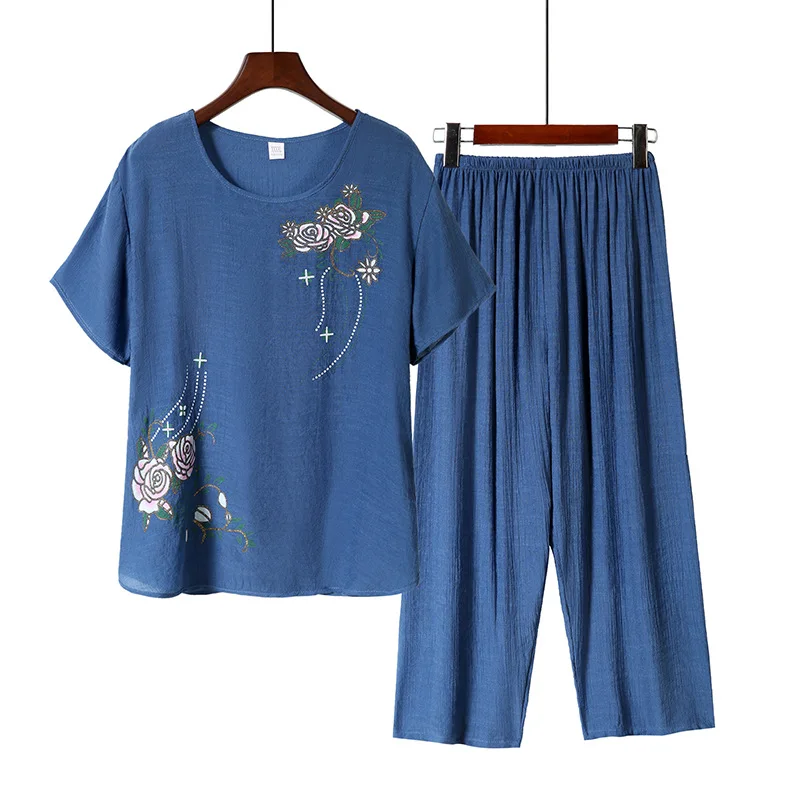 2pcs Mother Embroidery Flower Print Clothing Matching Set Middle-Age Women Summer Suit Casual Pullovers Top Loose Pants
2pcs Mother Embroidery Flower Print Clothing Matching Set Middle-Age Women Summer Suit Casual Pullovers Top Loose Pants