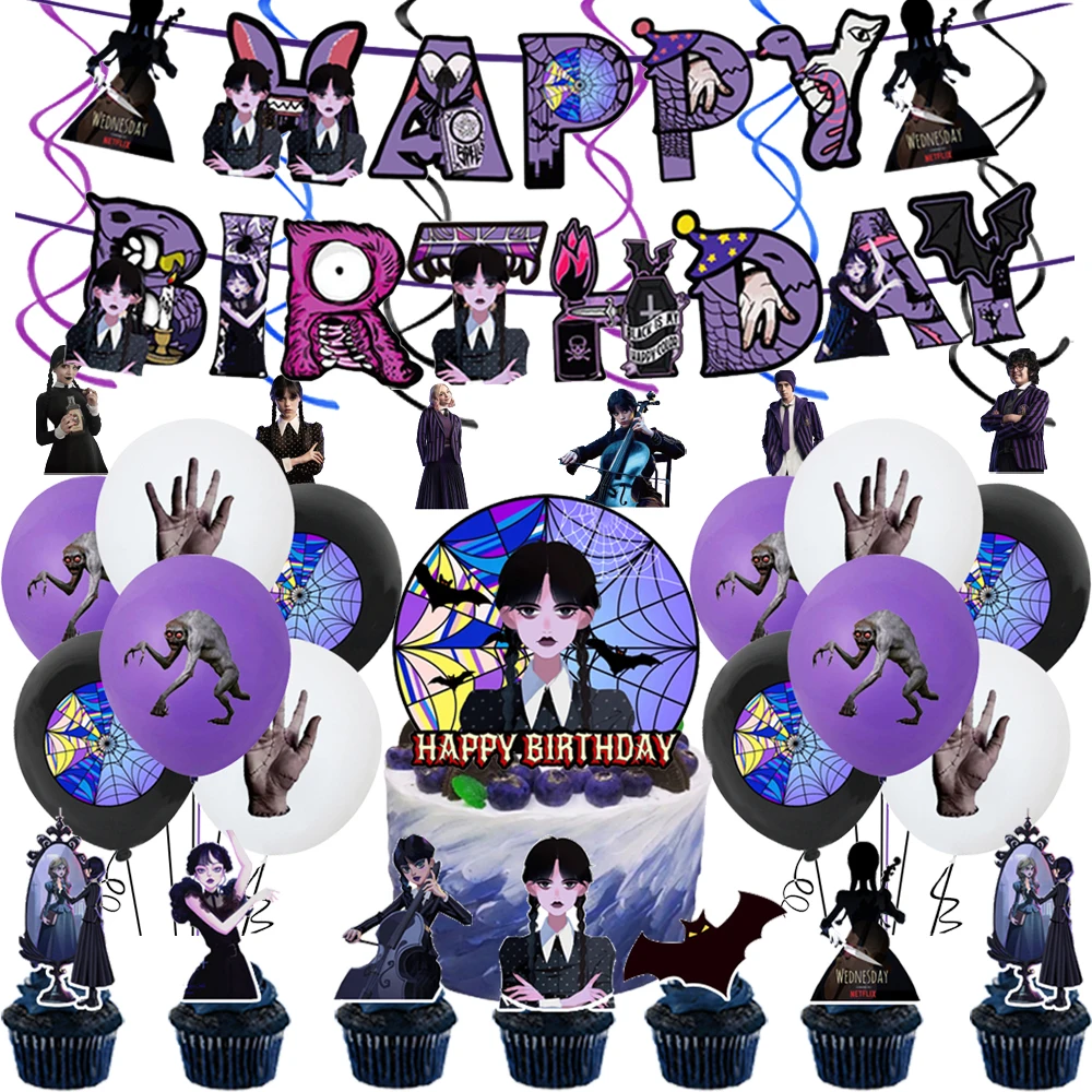 Wednesday Addams Birthday Party Decoration Baby Shower Tableware Party Cupcake Topper Decor Customizable Background Supplies
Wednesday Addams Birthday Party Decoration Baby Shower Tableware Party Cupcake Topper Decor Customizable Background Supplies