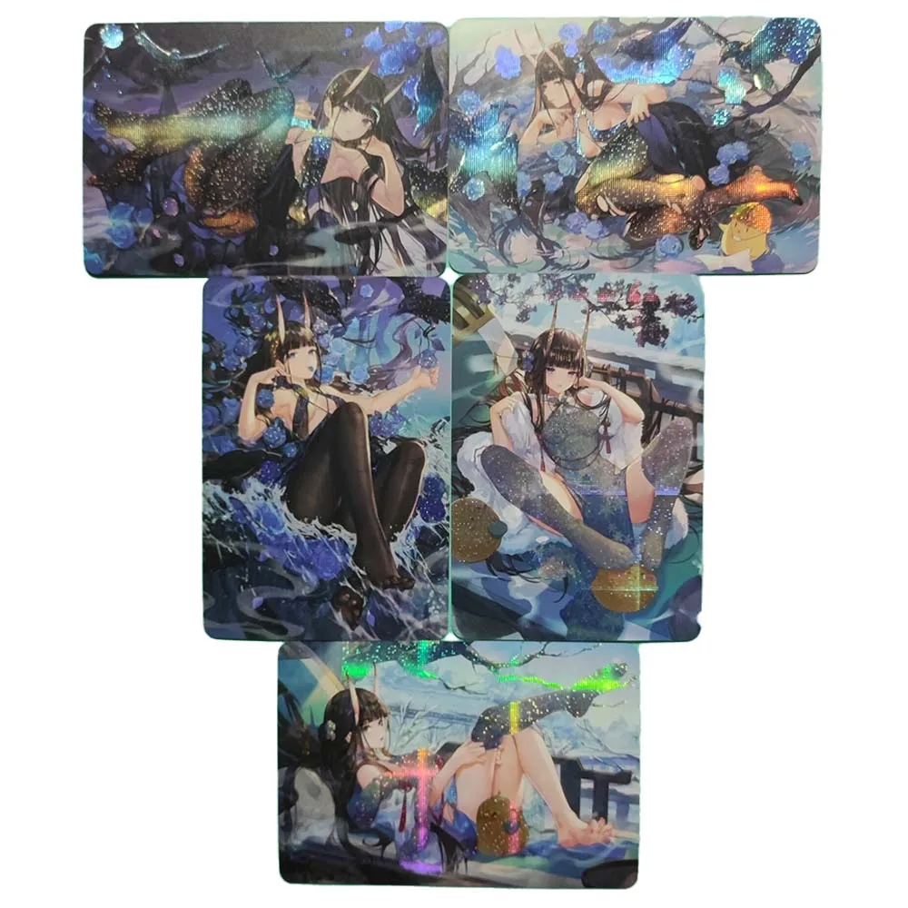 

5Pcs/set Azur Lane Sexy Beautiful Girl Anime Characters Series Diy Refraction Embossed Flash Card Acg Collection Card Game Toy