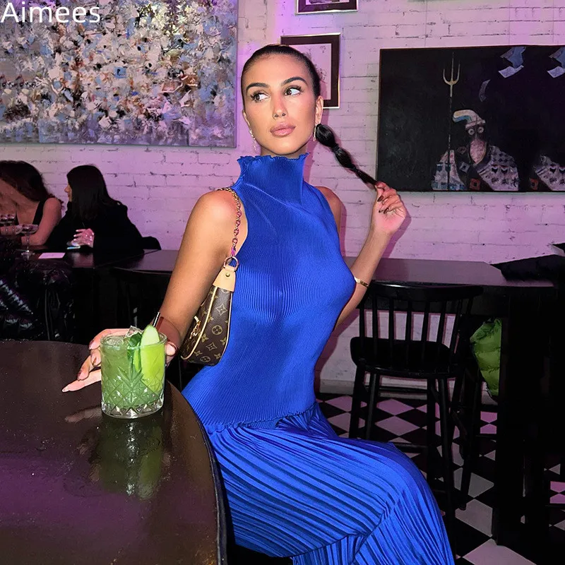 Autumn Chic Sleeveless Pleats Long Dress Sexy Ladies High Neck Solid Elegant Bodycon Gowns Ankle Length Women Clothes
Autumn Chic Sleeveless Pleats Long Dress Sexy Ladies High Neck Solid Elegant Bodycon Gowns Ankle Length Women Clothes
