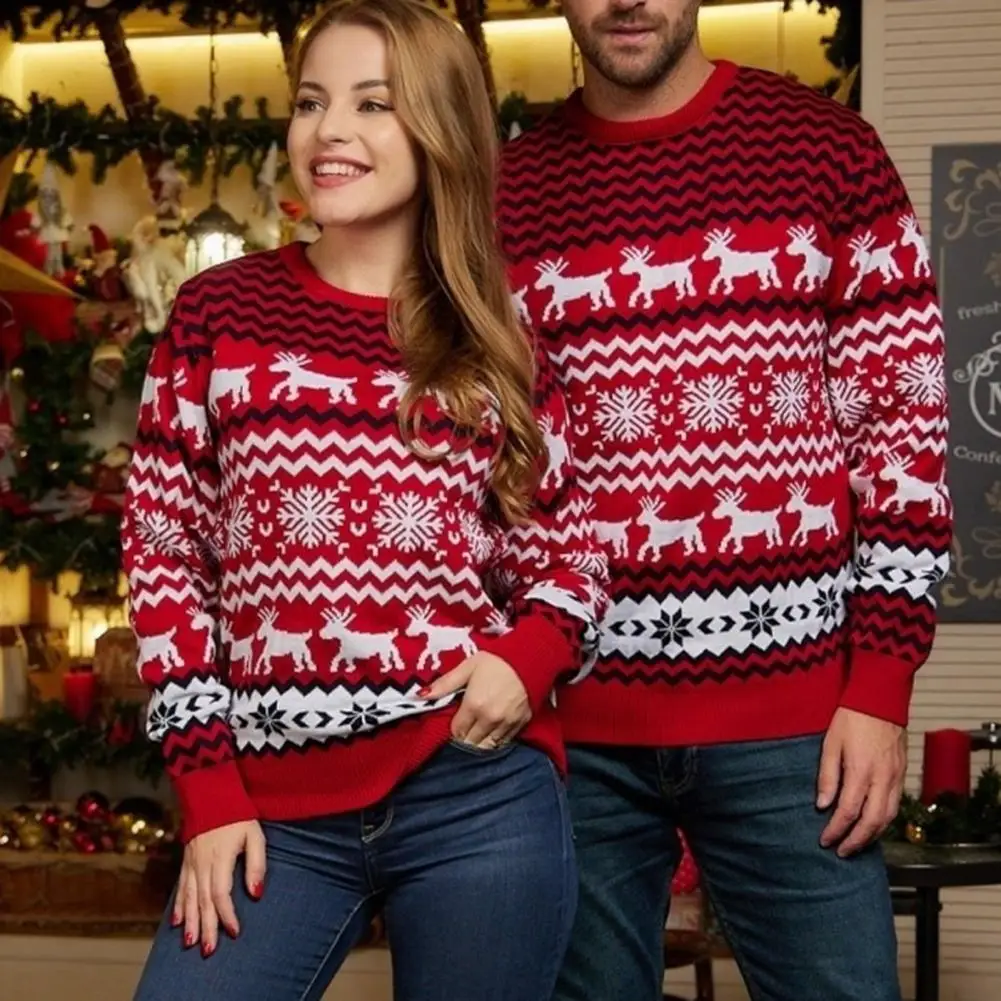 Christmas Sweater Unisex Colorful Elk Snowflake Print Long Sleeve Thick Elastic Soft Pullover New Year Couple Clothes
Christmas Sweater Unisex Colorful Elk Snowflake Print Long Sleeve Thick Elastic Soft Pullover New Year Couple Clothes