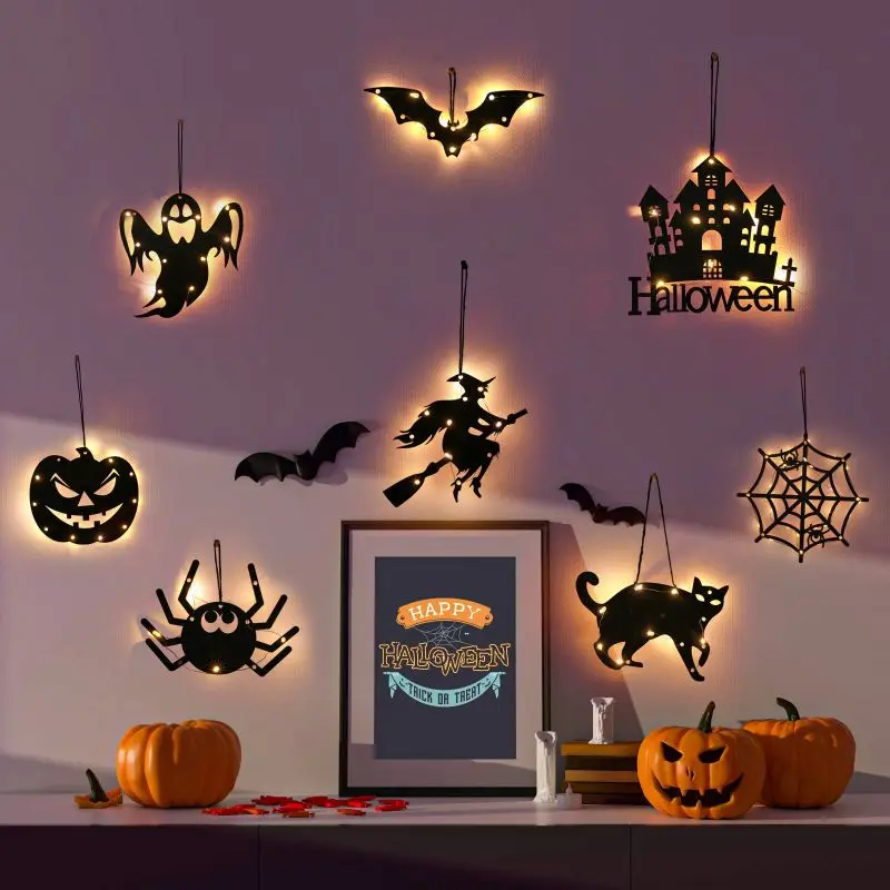 

2023 NEW Halloween Glow Party Decoration Castle, Pumpkin, Spider Web, Cat, Witch, Ghost, Bat, Spider Pendant