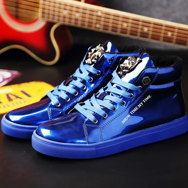 British Style Blue Shiny Mens Shoes Casual Hip Hop Luxury Designer Shoes Men Fashion High Top Sneakers Men Casual Glitter Shoes
British Style Blue Shiny Mens Shoes Casual Hip Hop Luxury Designer Shoes Men Fashion High Top Sneakers Men Casual Glitter Shoes