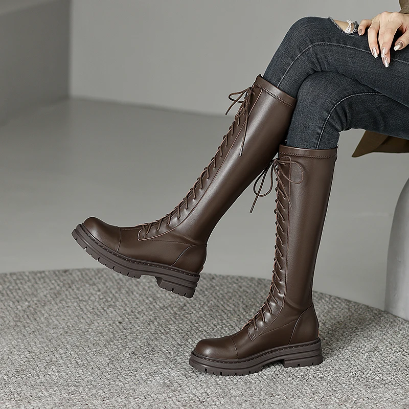 Women Knee High Boots Fashion Platforms Motorcycle Boots Popular Casual Genuine Leather Shoes Woman Autumn Winter New 
Women Knee High Boots Fashion Platforms Motorcycle Boots Popular Casual Genuine Leather Shoes Woman Autumn Winter New
