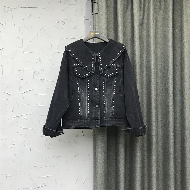 Black Denim Jacket Women's 2022 Spring Autumn New Ruffles Lapel Long Sleeve Beaded Denim Cowboy Top Girls Students Jeans Coat
Black Denim Jacket Women's 2022 Spring Autumn New Ruffles Lapel Long Sleeve Beaded Denim Cowboy Top Girls Students Jeans Coat