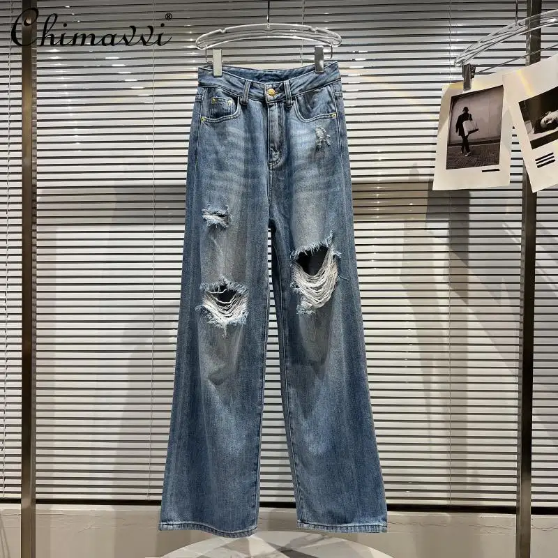 2022 Spring Clothes New Fashion Holes Knee Washed Jeans Loose Straight Beggar Elegant Denim Pants for Women Streetwear All-match
2022 Spring Clothes New Fashion Holes Knee Washed Jeans Loose Straight Beggar Elegant Denim Pants for Women Streetwear All-match