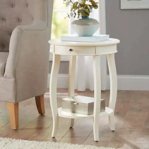 

Better Homes and Gardens Round Accent Table with Drawer, Ivory