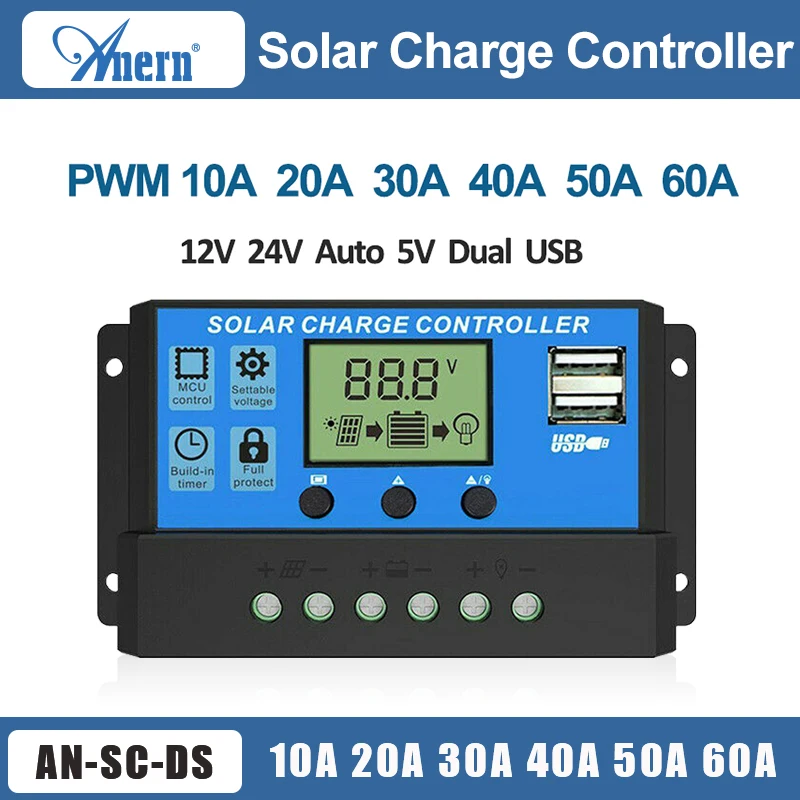 Регулятор заряда солнечной батареи Anern 10A 20A 30A 60A PWM 12 В/24 В, регулятор солнечной батареи USB 5 В, регулятор батареи, Интеллектуальный ЖК-дисплей
Регулятор заряда солнечной батареи Anern 10A 20A 30A 60A PWM 12 В/24 В, регулятор солнечной батареи USB 5 В, регулятор батареи, Интеллектуальный ЖК-дисплей