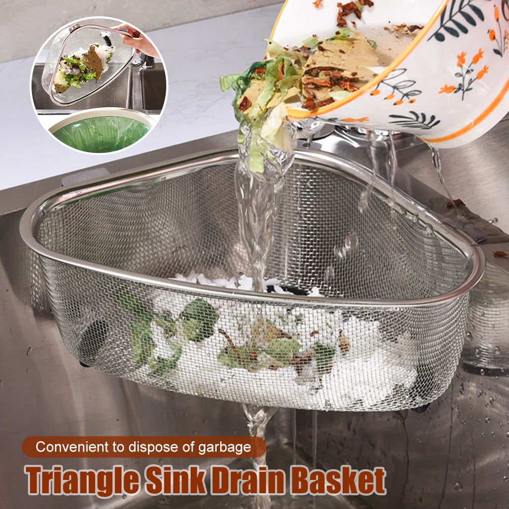Kitchen Sink Drain Basket Stainless Steel Triangle Food Residue Filter Strainer Basket Kitchen Drainer Soap Storage Shelf Rack
Kitchen Sink Drain Basket Stainless Steel Triangle Food Residue Filter Strainer Basket Kitchen Drainer Soap Storage Shelf Rack
