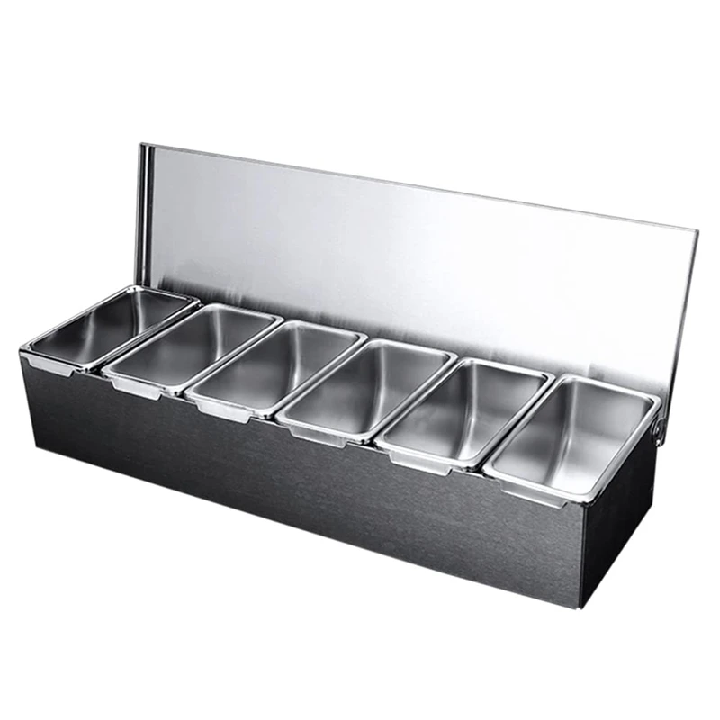 6 Grids Spice Canisters Stainless Steel Ingredient Containers Condiment Jars with Lids for Ice Cream Shops Buffets
6 Grids Spice Canisters Stainless Steel Ingredient Containers Condiment Jars with Lids for Ice Cream Shops Buffets