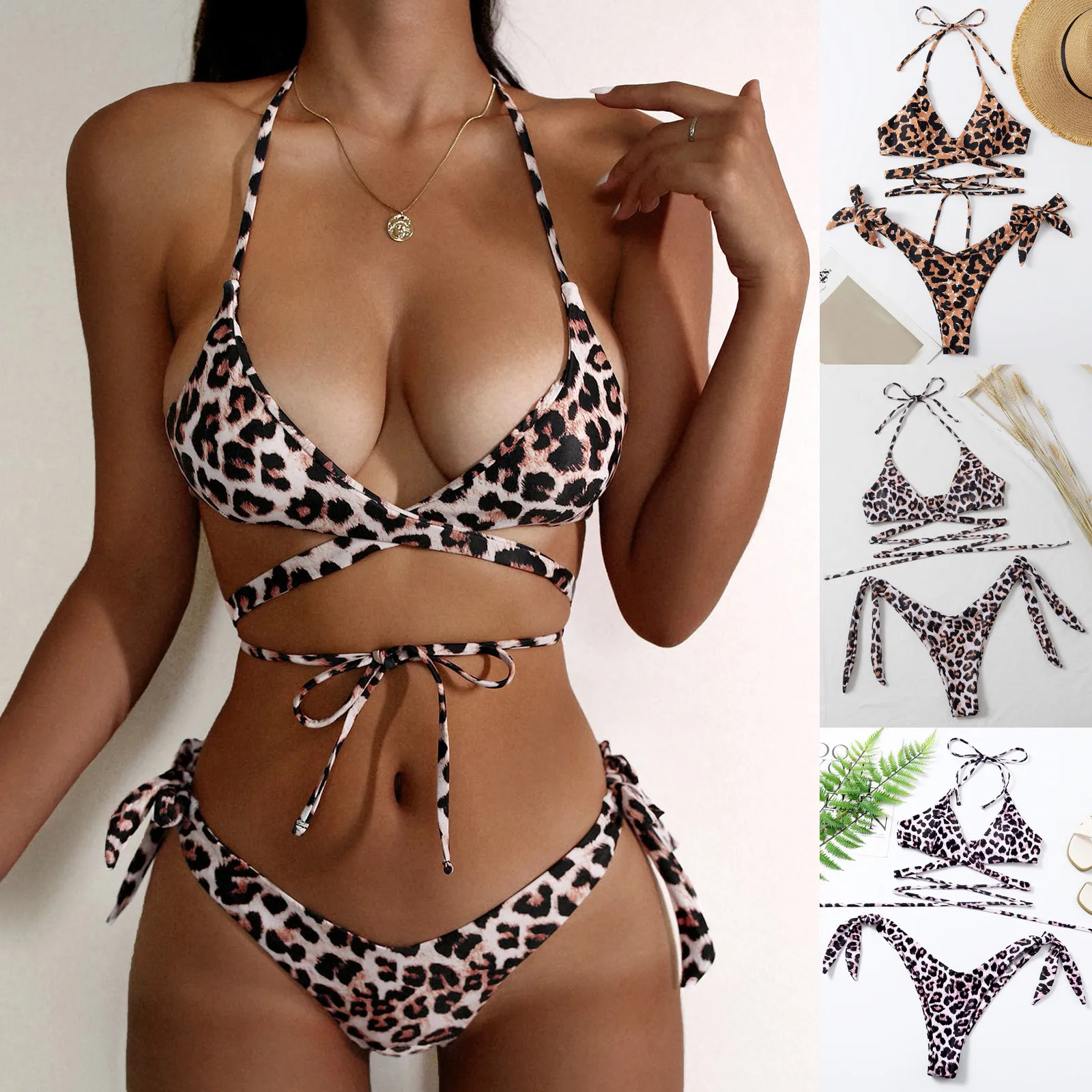 Women Two Pieces Swimsuit Sexy Leopard Print Backless Deep V-neck Bra + Lace-up Panties Bikini Set Summer Beachwear Bathing Suit
Women Two Pieces Swimsuit Sexy Leopard Print Backless Deep V-neck Bra + Lace-up Panties Bikini Set Summer Beachwear Bathing Suit