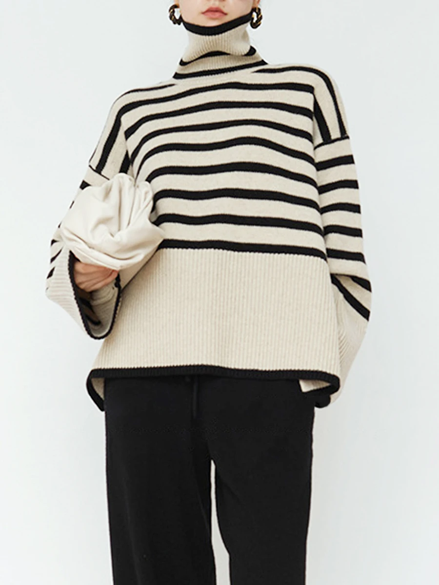 Loose Split Striped Women's Turtleneck Sweaters Pullover Autumn Women Long Sleeve Knit Sweater 2023 Winter Warm Female Pullovers
Loose Split Striped Women's Turtleneck Sweaters Pullover Autumn Women Long Sleeve Knit Sweater 2023 Winter Warm Female Pullovers