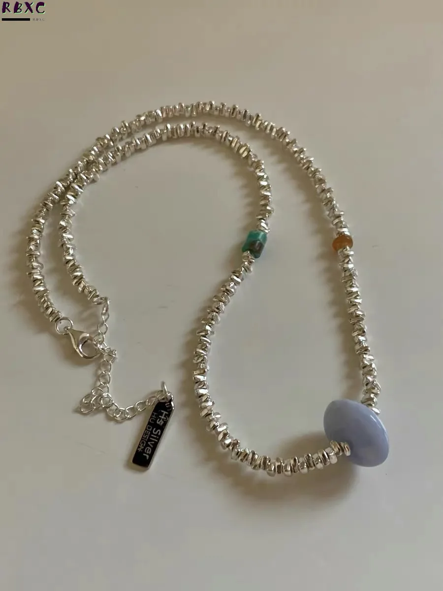 Han Sui Silver Feeling Silver Beaded Blue Abacus Natural Stone Necklace Minority Personality Cool Style Neck Chain Girl
Han Sui Silver Feeling Silver Beaded Blue Abacus Natural Stone Necklace Minority Personality Cool Style Neck Chain Girl