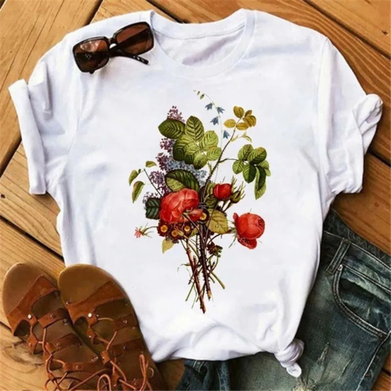 Spring Women's Short Sleeve T-shirt Floral Series Design Printing Fashion Round Collar Casual Loose Girl Tshirt Aesthetic Tops
Spring Women's Short Sleeve T-shirt Floral Series Design Printing Fashion Round Collar Casual Loose Girl Tshirt Aesthetic Tops