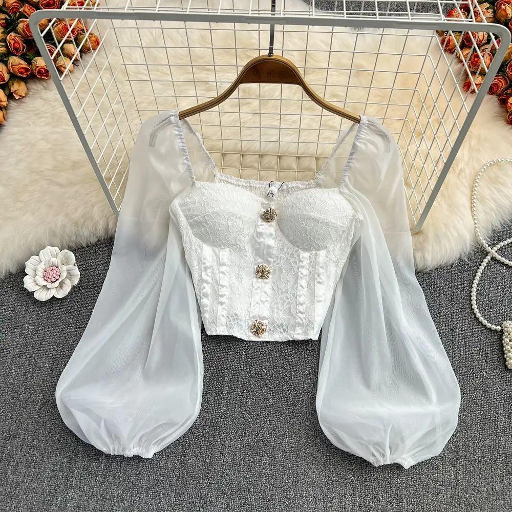 Women Long Sleeve Crop Top Off Shoulder Mesh Lace T-shirt Camisole With Bra Pad Elegant Female Chiffon Clothing Spring
Women Long Sleeve Crop Top Off Shoulder Mesh Lace T-shirt Camisole With Bra Pad Elegant Female Chiffon Clothing Spring