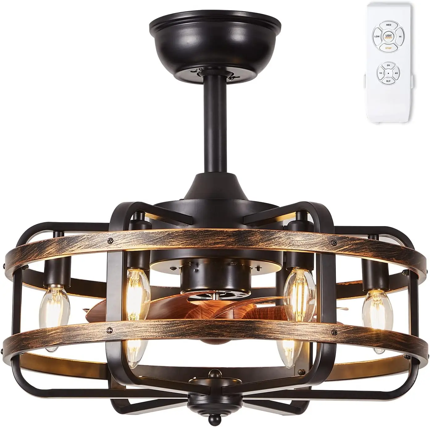 

Ceiling Fans with Lights Farmhouse, 18 Inch Flush Mount Vintage Bladeless Rustic Chandeliers Fan Remote Bedroom 6 Light E12 Bulb