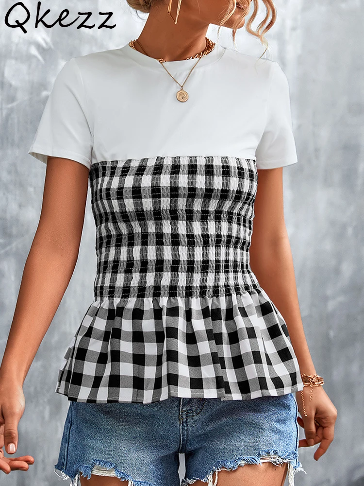 Qkezz Patchwork T Shirt Women Plaid Summer Tee Tops Short Sleeve Slim Fashion Casual Color Block Cute Elegant O Neck Tees 2022
Qkezz Patchwork T Shirt Women Plaid Summer Tee Tops Short Sleeve Slim Fashion Casual Color Block Cute Elegant O Neck Tees 2022
