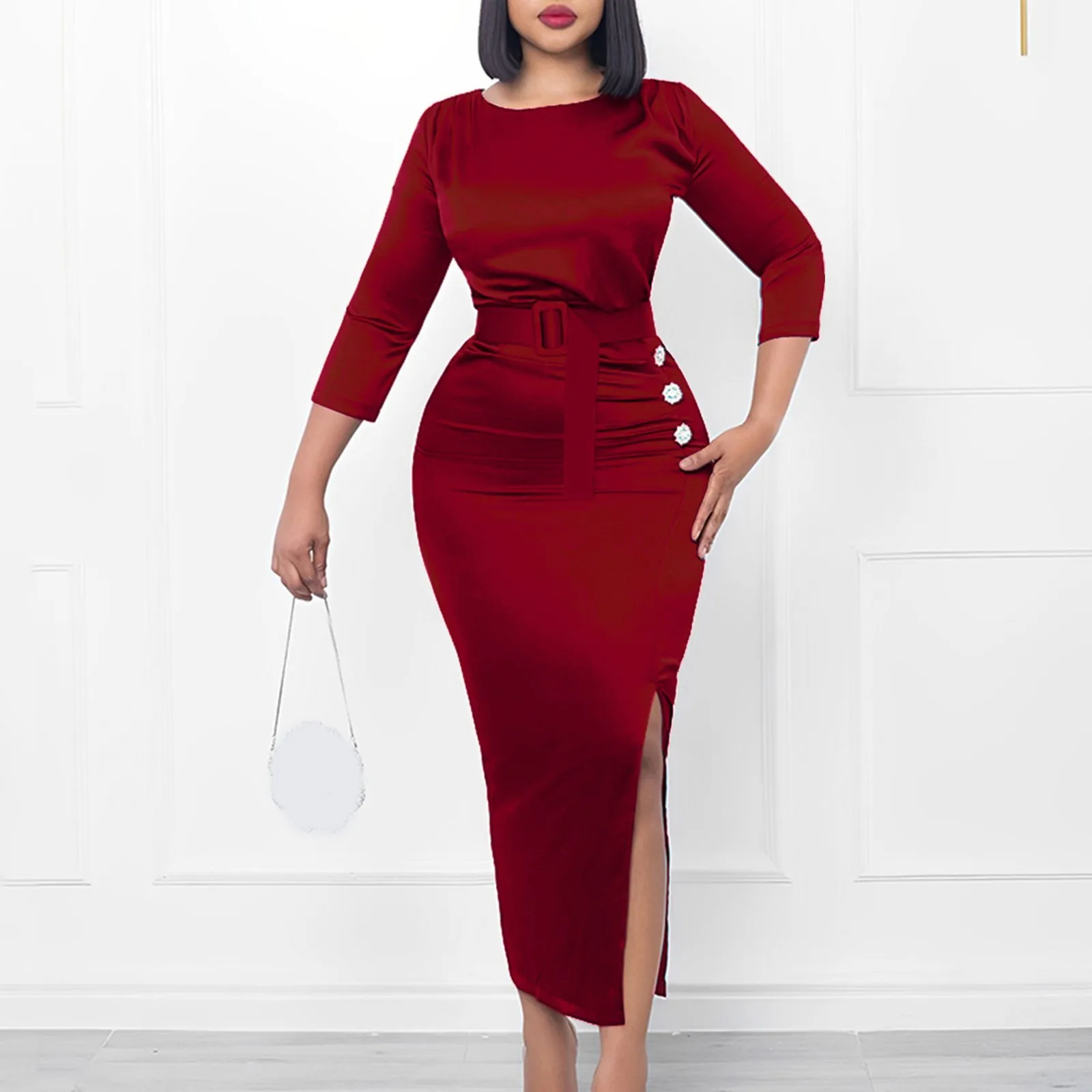 Elegant Retro High Waist Office Dress For Women Drape Waist Belt Slim Slit Pencil Hip Wrap Dress Solid Long Sleeve Casual Dress
Elegant Retro High Waist Office Dress For Women Drape Waist Belt Slim Slit Pencil Hip Wrap Dress Solid Long Sleeve Casual Dress
