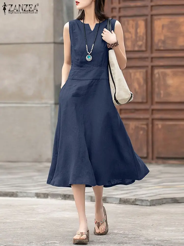 ZANZEA Femme Vintage Casual Elegant Work OL Robe Woman Summer A-line Dress Sleeveless V-Neck Solid Color Side Zipper Sundress
ZANZEA Femme Vintage Casual Elegant Work OL Robe Woman Summer A-line Dress Sleeveless V-Neck Solid Color Side Zipper Sundress