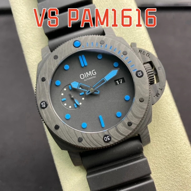 

Mechanical Watch PAM1616 Carbon Fiber Case 47mm VSF Best Edition Black Dial Blue Mark Rubber Band P.9010