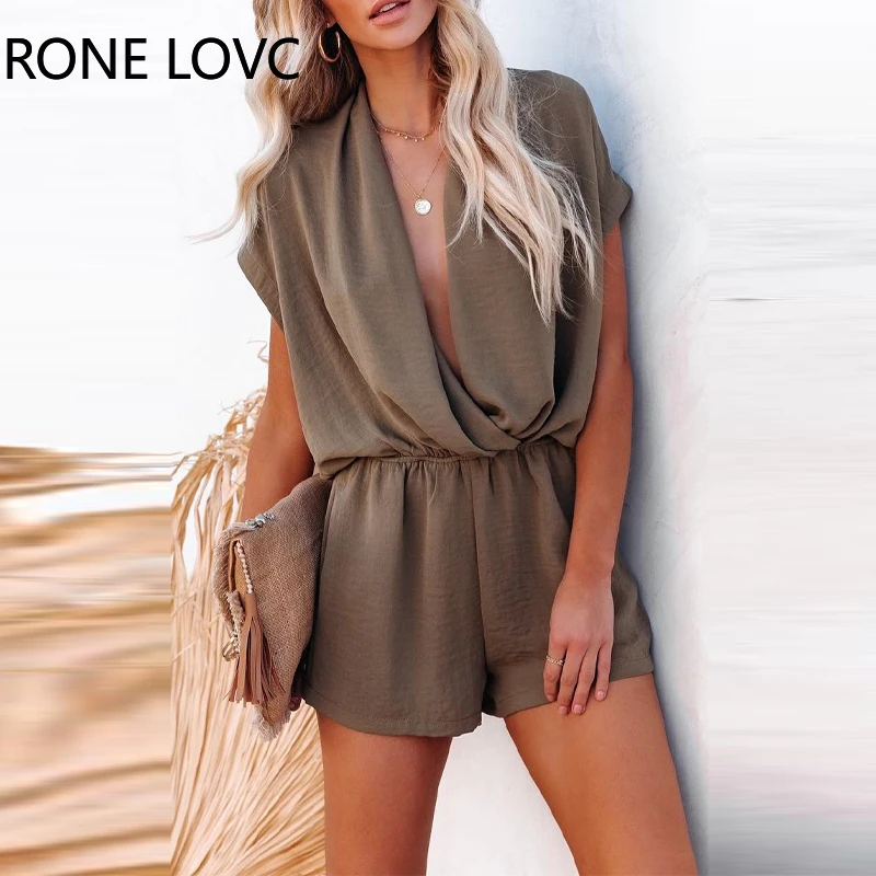 Women Chic Solid Deep V Neck Short Sleeves Straight Casual Sexy Romper
Women Chic Solid Deep V Neck Short Sleeves Straight Casual Sexy Romper