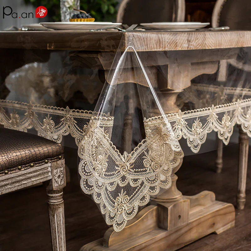 PVC Transparent Tablecloth with Golden Lace Waterproof Oil-proof Table Cover Coffee Table Crystal Plate Embroidered Table Cloth
PVC Transparent Tablecloth with Golden Lace Waterproof Oil-proof Table Cover Coffee Table Crystal Plate Embroidered Table Cloth