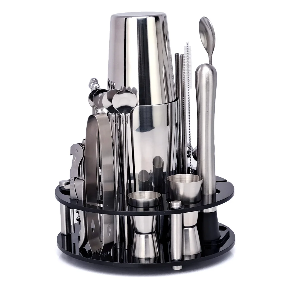 

750ml+600ml Stainless Steel Bar Cocktail Shaker Set Barware Tools Shaker Sets Rotating Stand Whisky Beer Drinkware Accessories