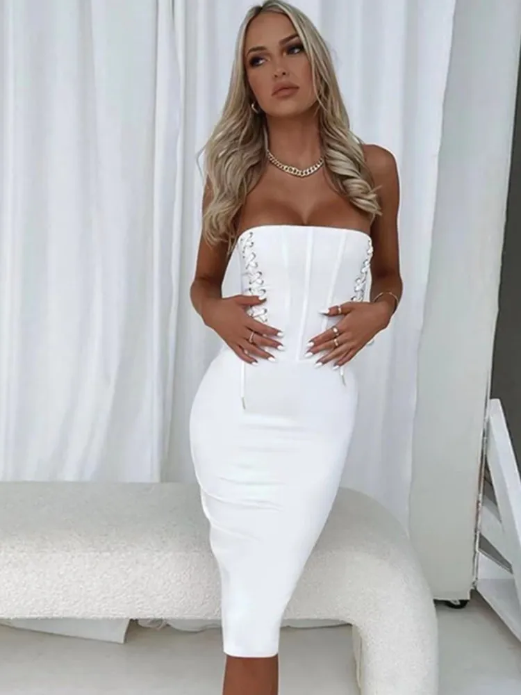 New Arrival Women Summer Sexy Strapless Backless Eyelet White Midi Bandage Dress 2022 Elegant Evening Club Party Dress
New Arrival Women Summer Sexy Strapless Backless Eyelet White Midi Bandage Dress 2022 Elegant Evening Club Party Dress