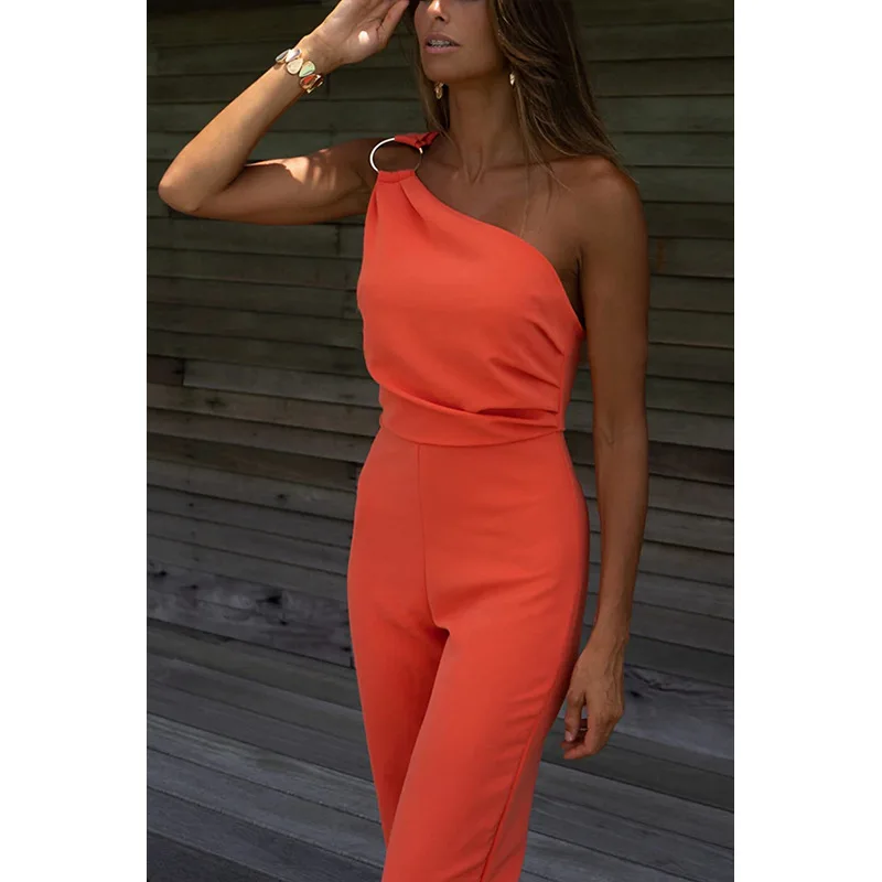 Elegant Party Jumpsuit for Women Orange One Shoulder Sleeve Summer Slim Jumpsuit Full Length Pants Formal Overalls Suit 2022
Elegant Party Jumpsuit for Women Orange One Shoulder Sleeve Summer Slim Jumpsuit Full Length Pants Formal Overalls Suit 2022