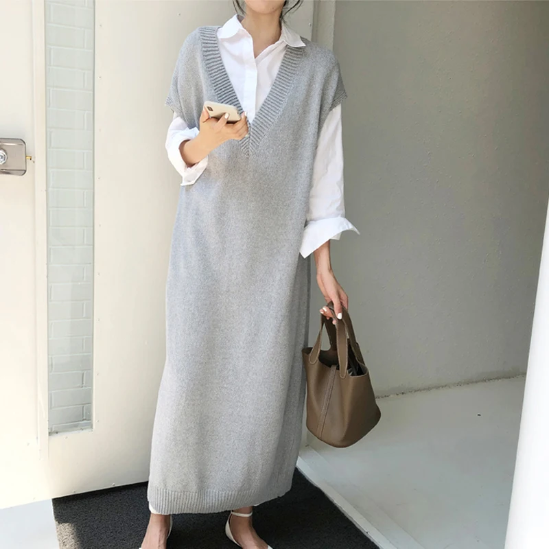 Women Sleeveless Sweater Dress Chic Oversized Straight Chunky Knit Long Sweater Dress Winter Knitted Vest
Women Sleeveless Sweater Dress Chic Oversized Straight Chunky Knit Long Sweater Dress Winter Knitted Vest