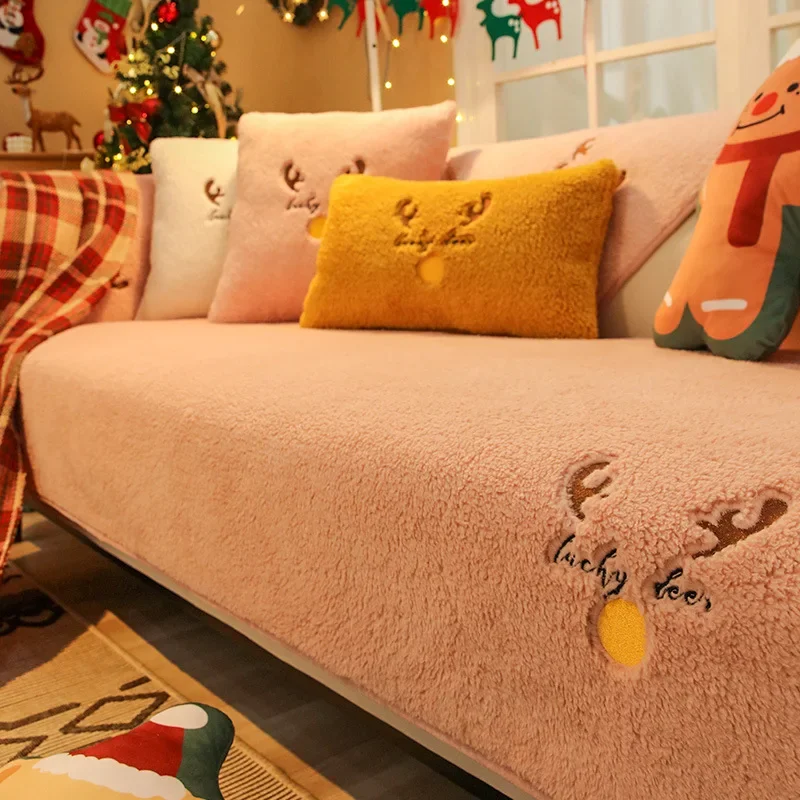 

Thicken Lamb Plush Sofa Cover Winter Warmth Non-Slip Sofa Cushion Non-slip Soft Sofas Towel Couch Cushions for Living Room Decor
