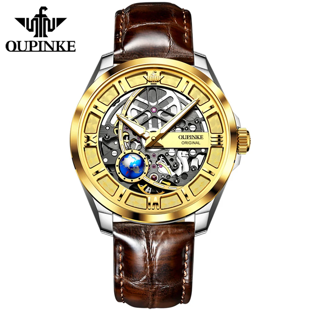 

OUPINKE 3268 Automatic Men's Watch Japan-Seiko Movt Mechanical Watches Tungsten Steel Sapphire Wrist Watches Skeleton Clock 5ATM